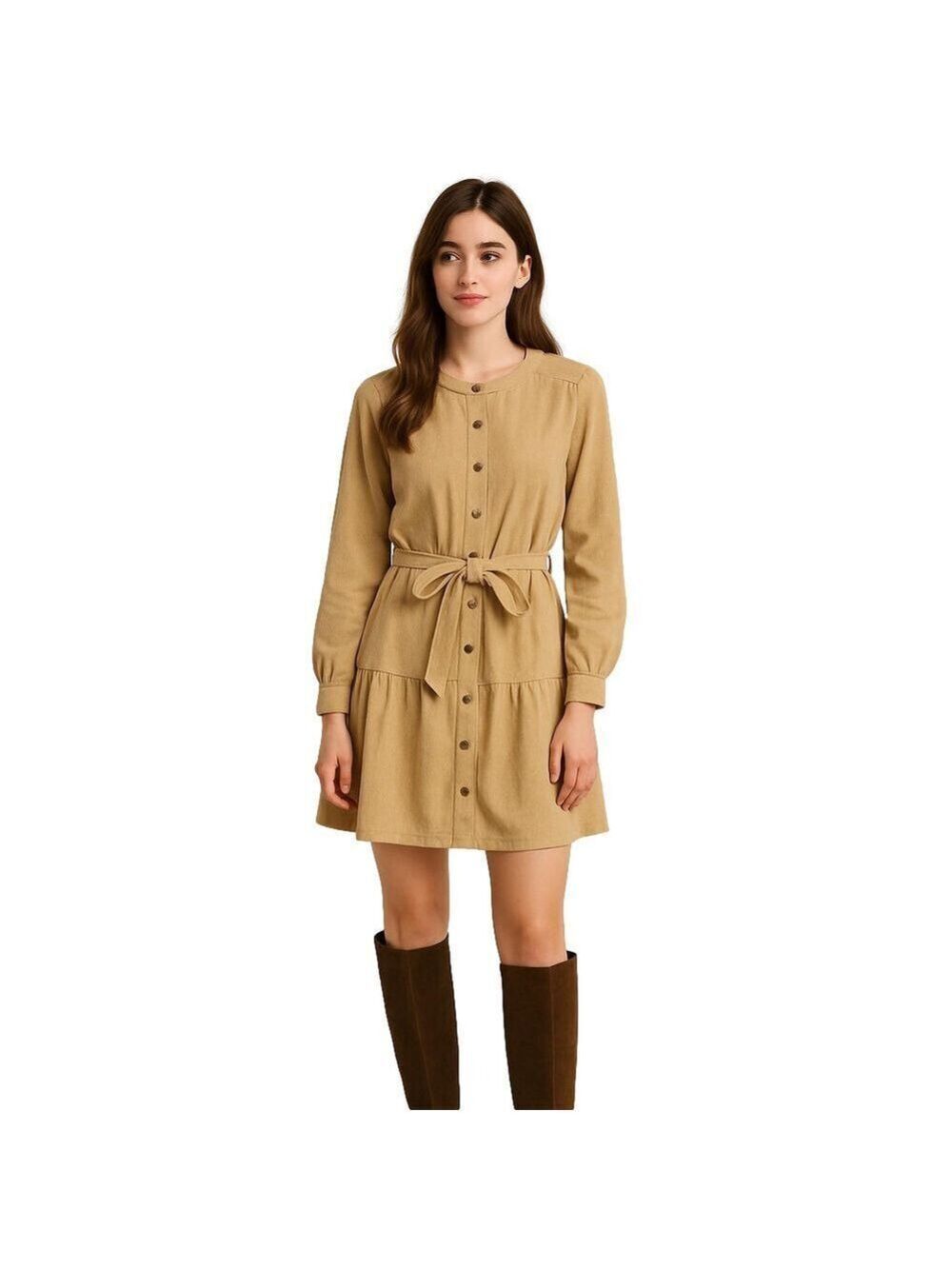 Simply Southern Beige Button-Down Corduroy Dress Sz Medium